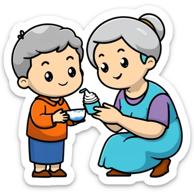 Grandmother offering yogurt to grandson sticker