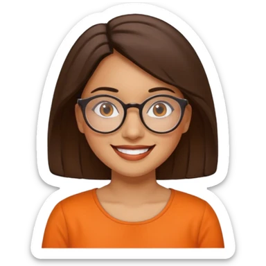 hispanic woman with round glasses and orange blouse with color sticker