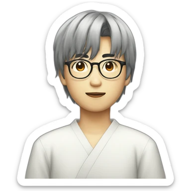volumy bowlcut hair japaneseboy with glasses sticker