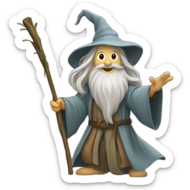 gandalf with a stick dancing with froddo sticker