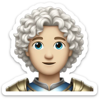 white androgynous guy white long curly hair armor blue eyes sticker