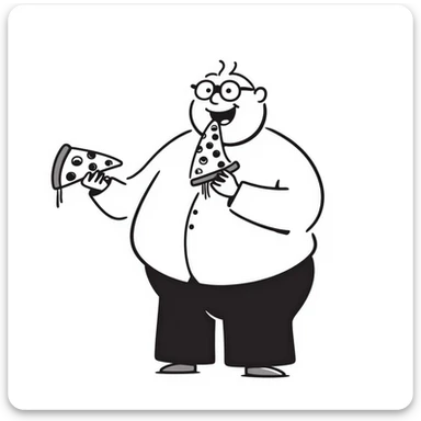 very fat bald man with glasses eating pizza sticker