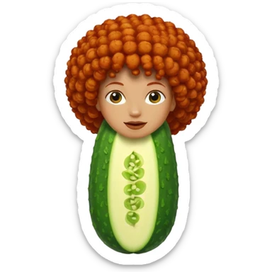 cucumber with redhead afro hair on it, no human face sticker