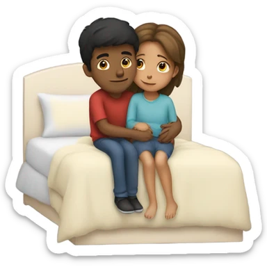 Girl hug the boy on bed sticker