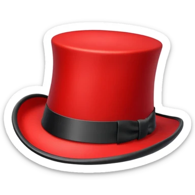 red top hat with black band without bow, not long sticker