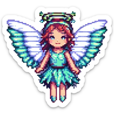 pixel art fairy with sparkling wings, magical vibe sticker