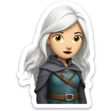 Girl with white hair, wearing medieval clothing looking annoyed sticker