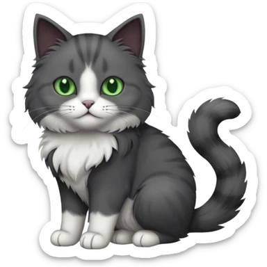 one dark grey and white cat and one completely solid dark grey cat with green eyes and only white paws sticker