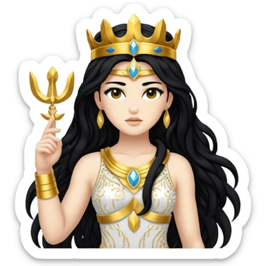 Nike, Goddess of Victory from Gods and Goddesses with long black hair, white and gold sequin outfit sticker