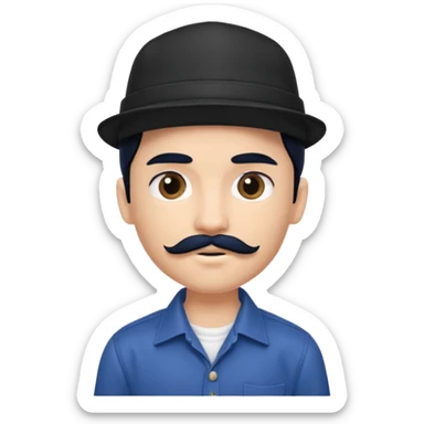 generate a fair pretty bratz boy wearing a dark blue cap and  button up shirt. Handsome

Mustache- black

hair black long sticker