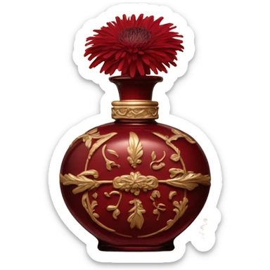 Dark red vintage French style perfume bottle with red asters sticker
