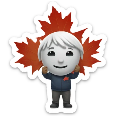 emoji face holding red maple canada leaf sticker