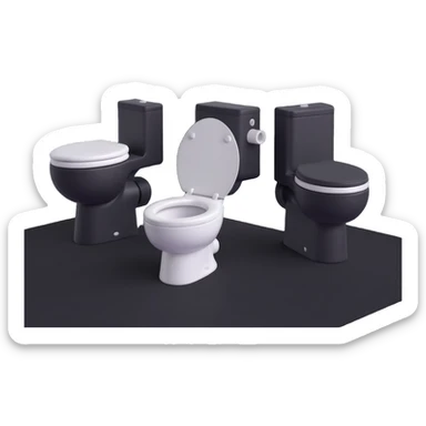 cluster of compact toilets with minimal design in 3D emoji style sticker