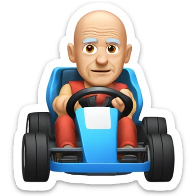 Bald old man with hair on the sides of his head driving a gokart sticker