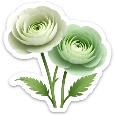 Two white and light green Ranunculus flowers with no leaves sticker