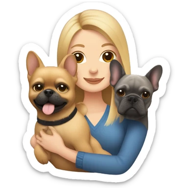 Honey blonde woman hugging a pomeranian and a dark gray french bulldog sticker