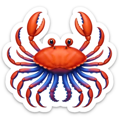 a red crab with two claws and a blue octopus are friends sticker