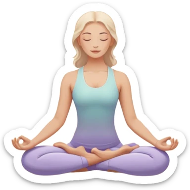 A peaceful person practicing yoga on a calm sea beach at sunrise, in a serene meditative pose. Soft pastel colors surround the scene, with gentle waves in the background and smooth, flowing lines representing balance and tranquility. The atmosphere feels centered and mindful. sticker