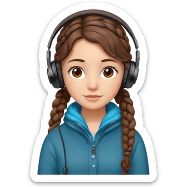 Я хочу дівчину з світлою шкірою корисним волоссям коричне вими очима і з навушниками і в теплому одязі і кучеряве не дуже у косичці  sticker