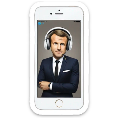 Emmanuel Macron with iPhone wired to earphones vibing at the music sticker