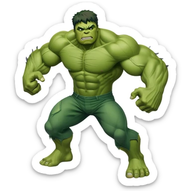 Hulk fighting, strong green muscular superhero in action pose sticker