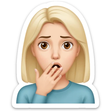 Woman with hand covering mouth, surprised and confused expression with furrowed brow sticker