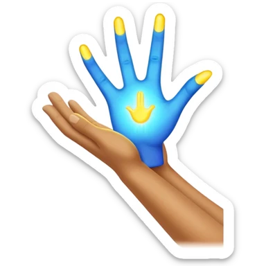 a hand being held by a glowing blue hand and a glowing yellow hand souls sticker