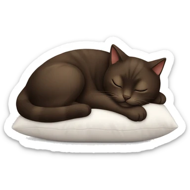 Dark brown cat sleeping in a white pillow sticker