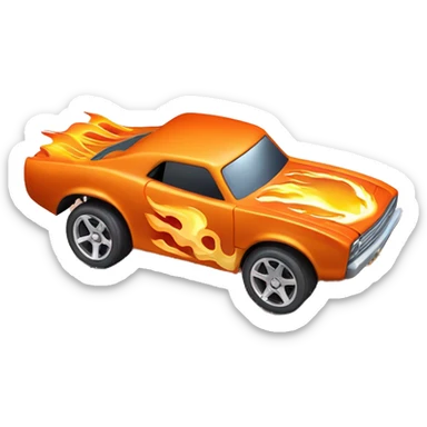 orange hot wheels car with flame and SOFY written on it  sticker