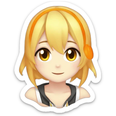 Kagamine Rin vocaloid with an orange sticker