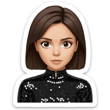 Victoria Beckham from Spice Girls with dark brown hair, black sequin outfit sticker