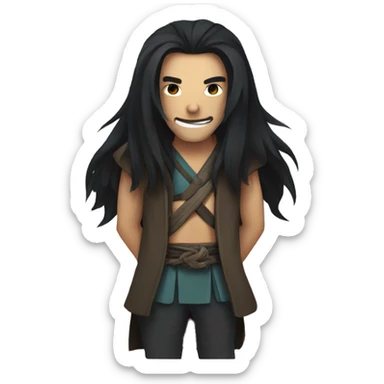 Men with Long Dark Hair and Oni Mask. Happy  sticker