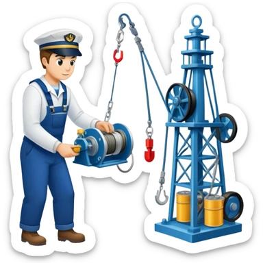 Sequential process of sailor operating winch, retrieving sediment core, and scientists examining ocean floor samples in lab sticker