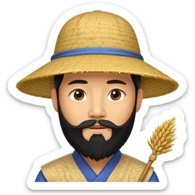 chinese man wearing rice hat wit beard sticker
