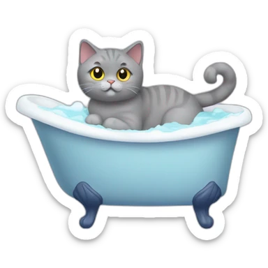 A British shorthair cat taking a bathtub sticker