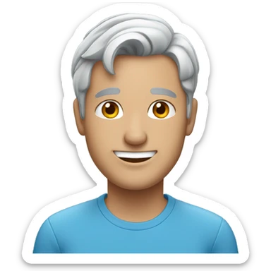 smiling man in blue shirt with touch of grey hair sticker