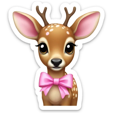 a baby deer with a pink bow  sticker