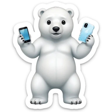 Serious Polar Bear standing full body with iphone in hand  sticker