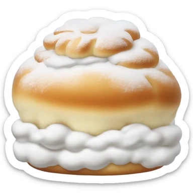 a bun with lots of whippd cream in the middle and dusted sugar on top sticker