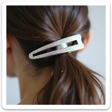 realistic hairclip, silver metal, high detail, photorealistic style sticker
