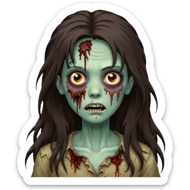 Zombie woman with wavez, dark brown long hair (not thick or voluminous sticker