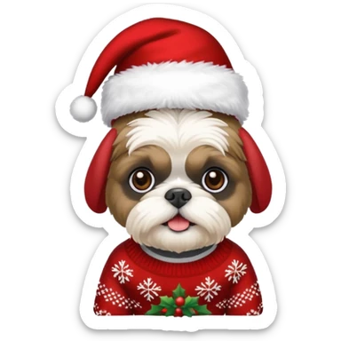 Small all OVER dark grey faced shih tzu christmas sweater hat sticker