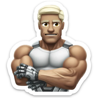 Flexing cyborg bicep and forearm with circuits and shocks sticker