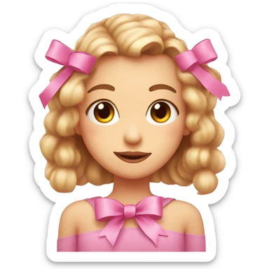 Cute pink innocent face with ribbon sticker