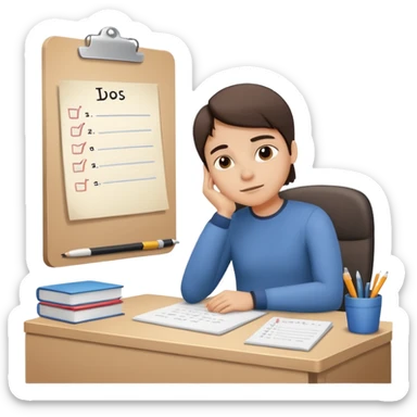 A person daydreaming at their desk, with a to-do list in front of them sticker