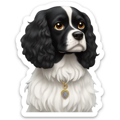 Small completely black king spaniel with black fur on his whole face and white fur on chest sticker