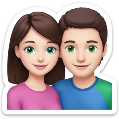 pink polaroid photo of a couple thats white with brunette hair blue and green eyes sticker