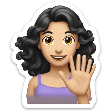 Happy woman with black hairs wave hand sticker