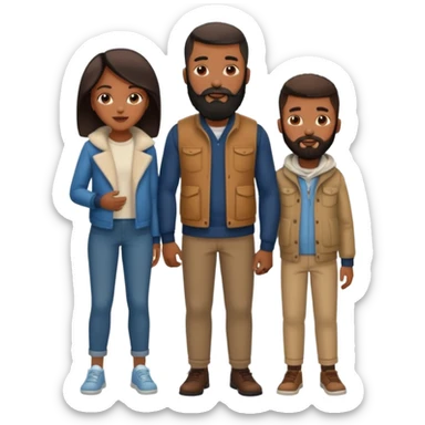 A loving black family of 4, with a mother, a father with a full beard, a son with a no facial hair and daughter, all dressed in urban chic clothing sticker
