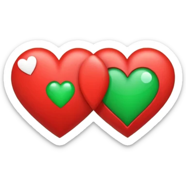 two hearts orbiting around each other like binary stars. one is red, the other is green sticker